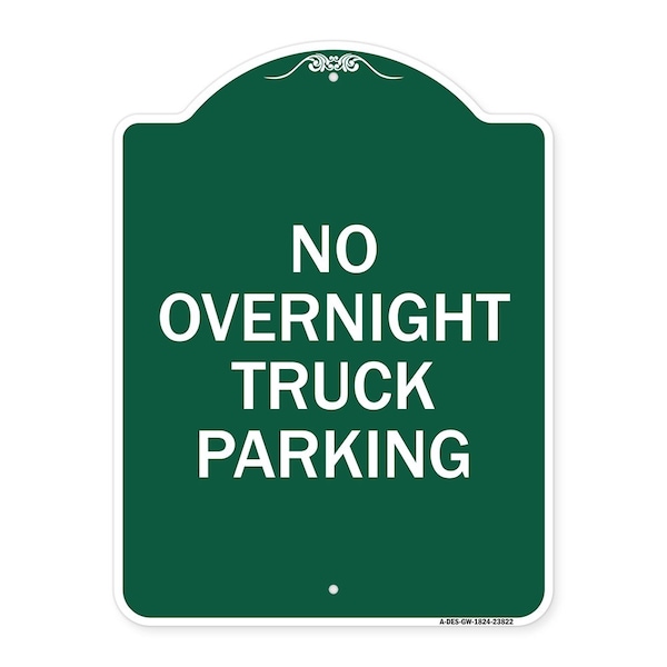 Signmission Designer Series No Overnight Truck Parking, Green & White Aluminum Sign, 18" x 24", GW-1824-23822 A-DES-GW-1824-23822 - main